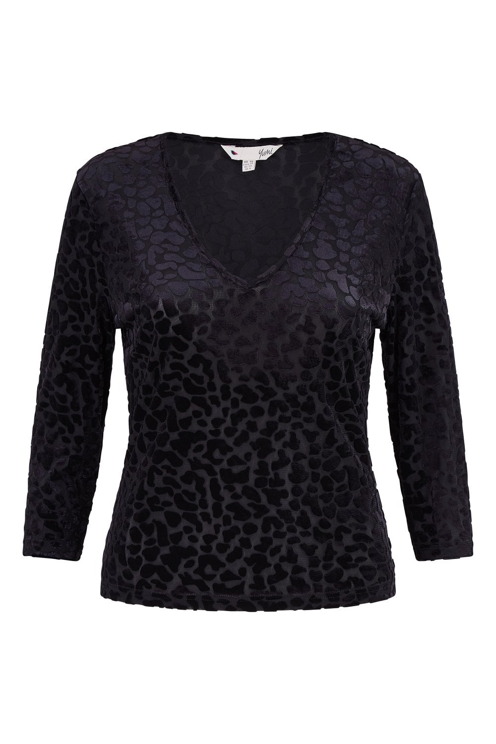 Black Velvet Leopard V Neck Top - Sizes 8 to 16