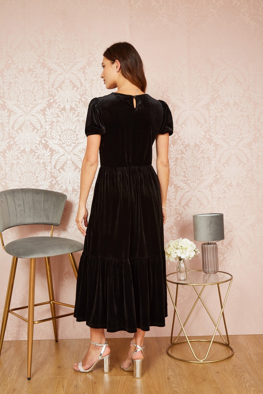 Black Velvet Midi Dress - Sizes 8 to 26