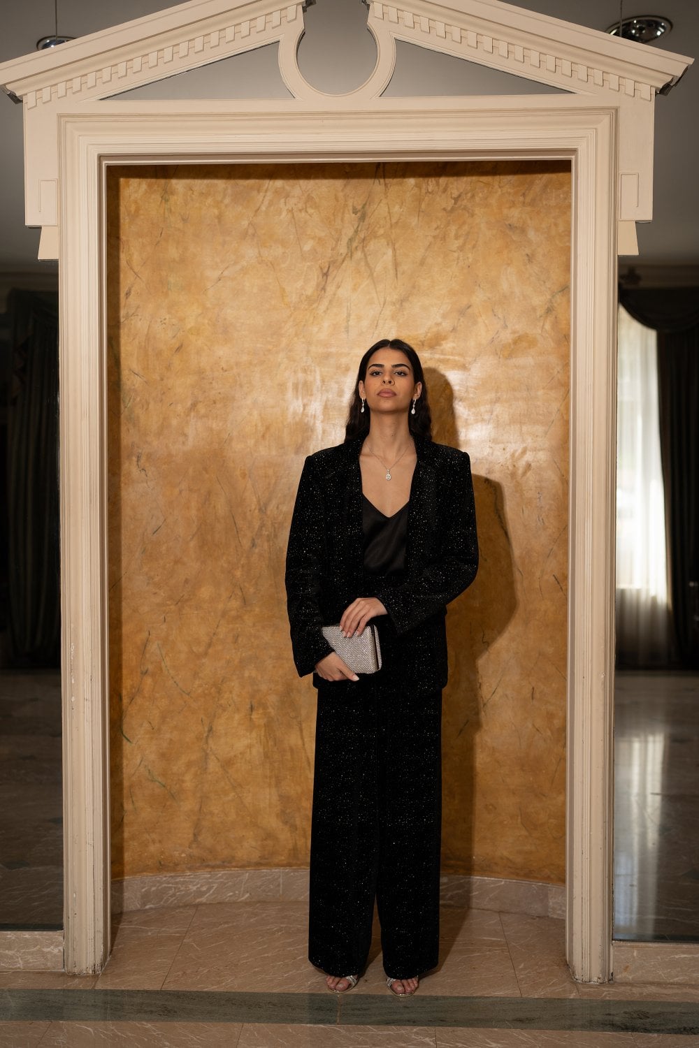 Black Velvet Sparkle Wide Leg Trousers - Sizes 8 to 16