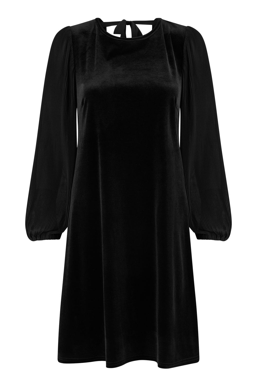 Black Velvet Dress with Pleated Balloon Sleeves And Tie Back - Sizes 8 to 26