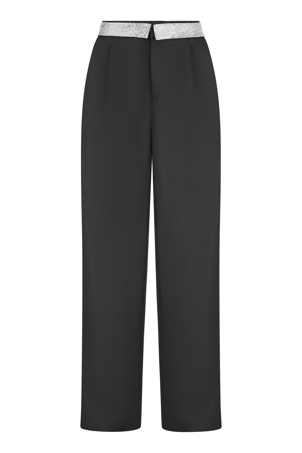 Black Wide Leg Trousers With Diamante Waistband - Sizes 8 to 16
