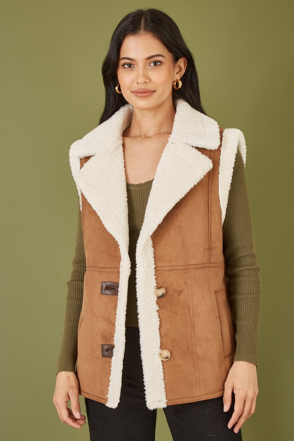 Brown Sherpa Style Button Up Gilet - Sizes 8 to 16