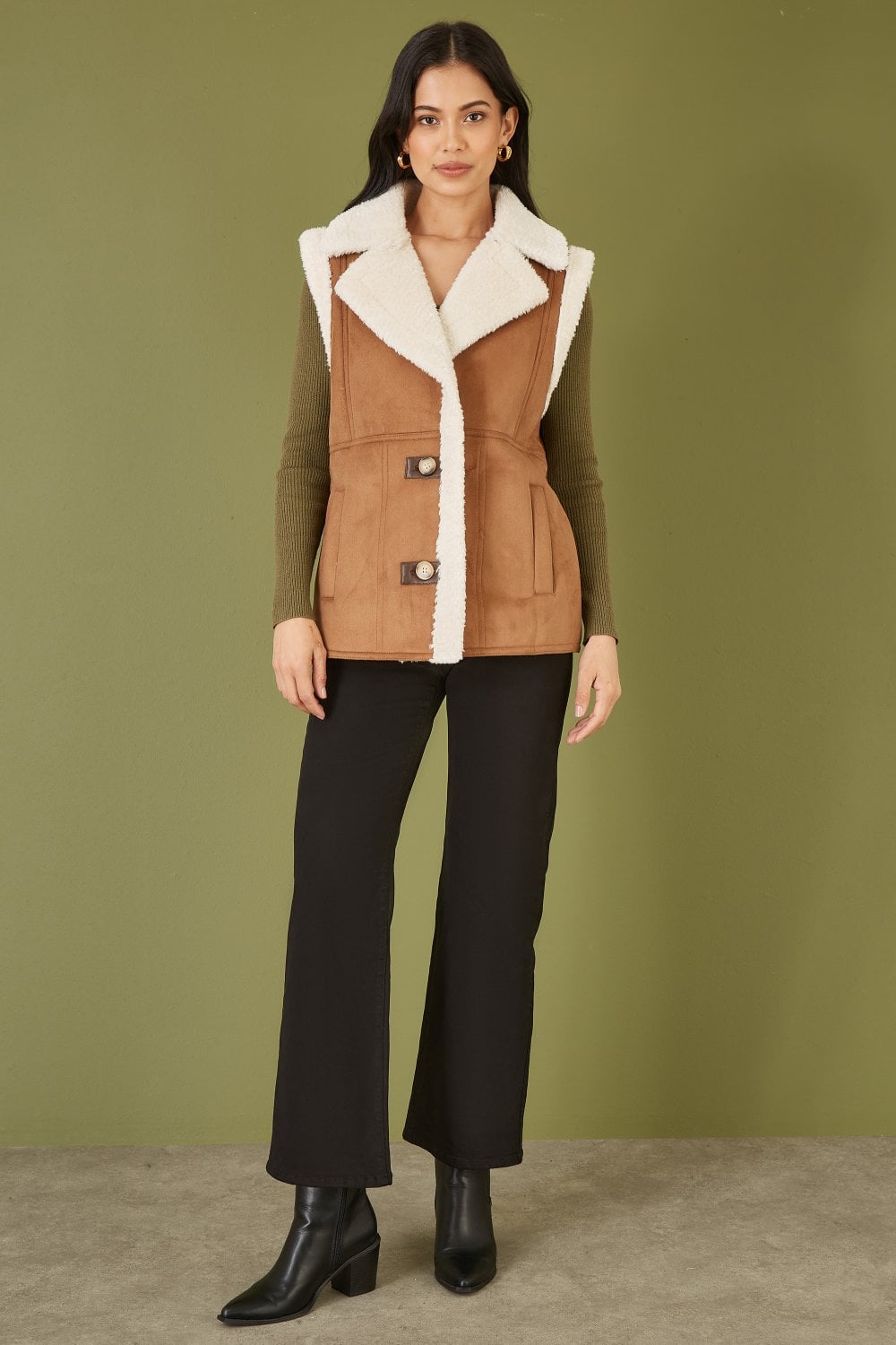 Brown Sherpa Style Button Up Gilet - Sizes 8 to 16