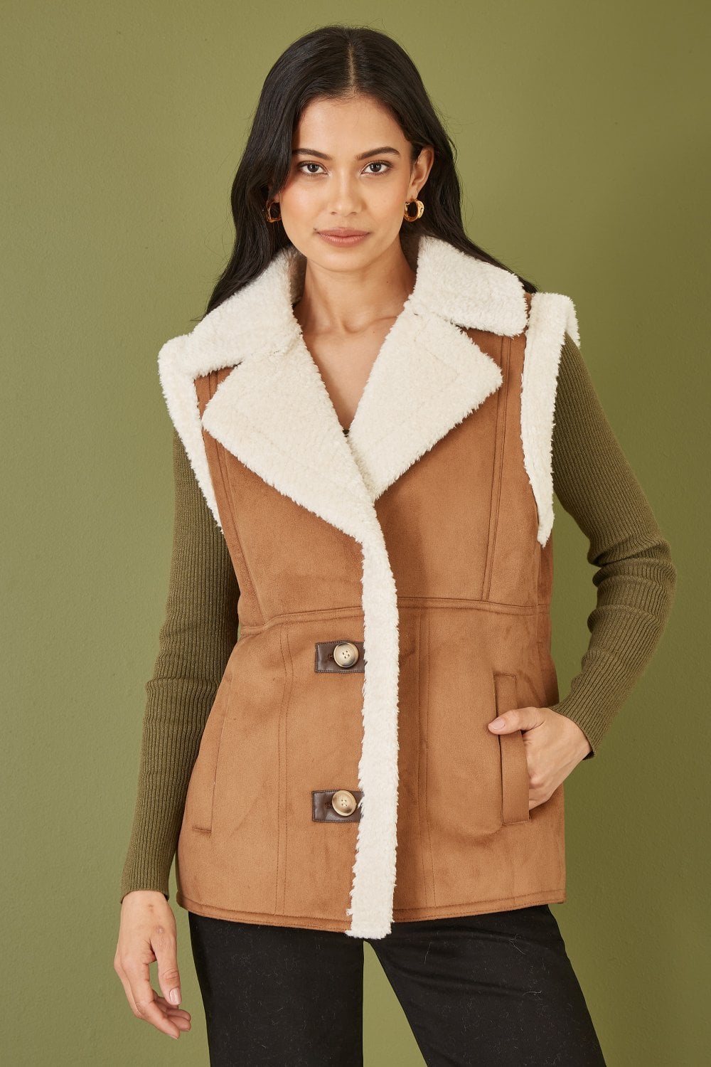 Brown Sherpa Style Button Up Gilet - Sizes 8 to 16