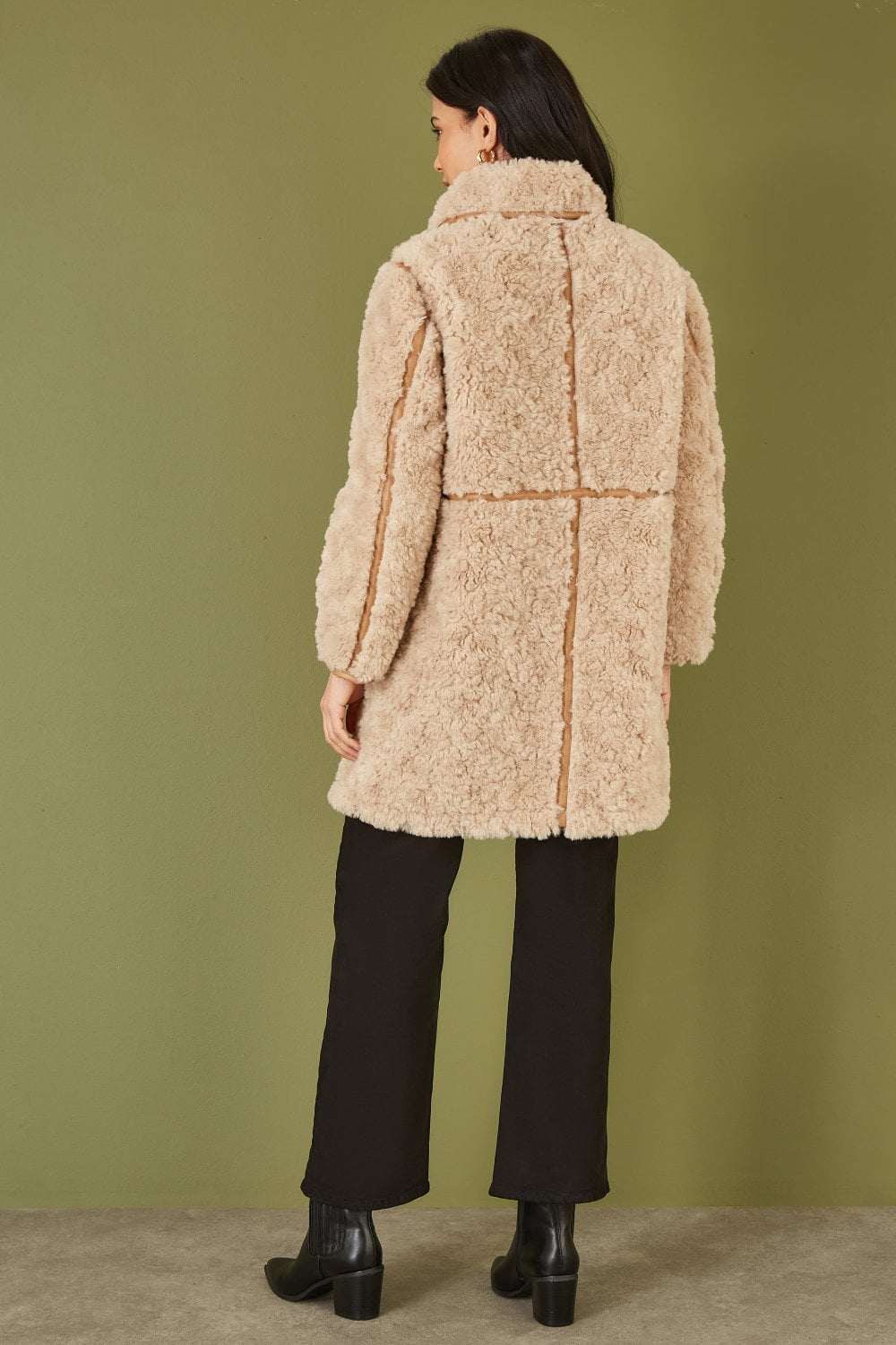 Beige Textured Side Zip Long Line Coat - Sizes 8 to 16