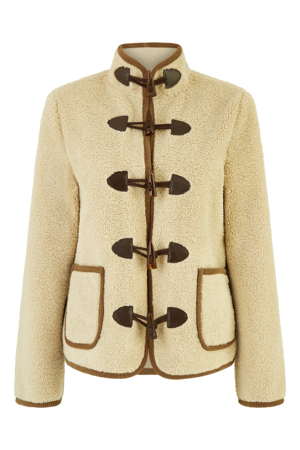 Cream Borg Jacket With Faux Leather Button Details - Size 8 to 16
