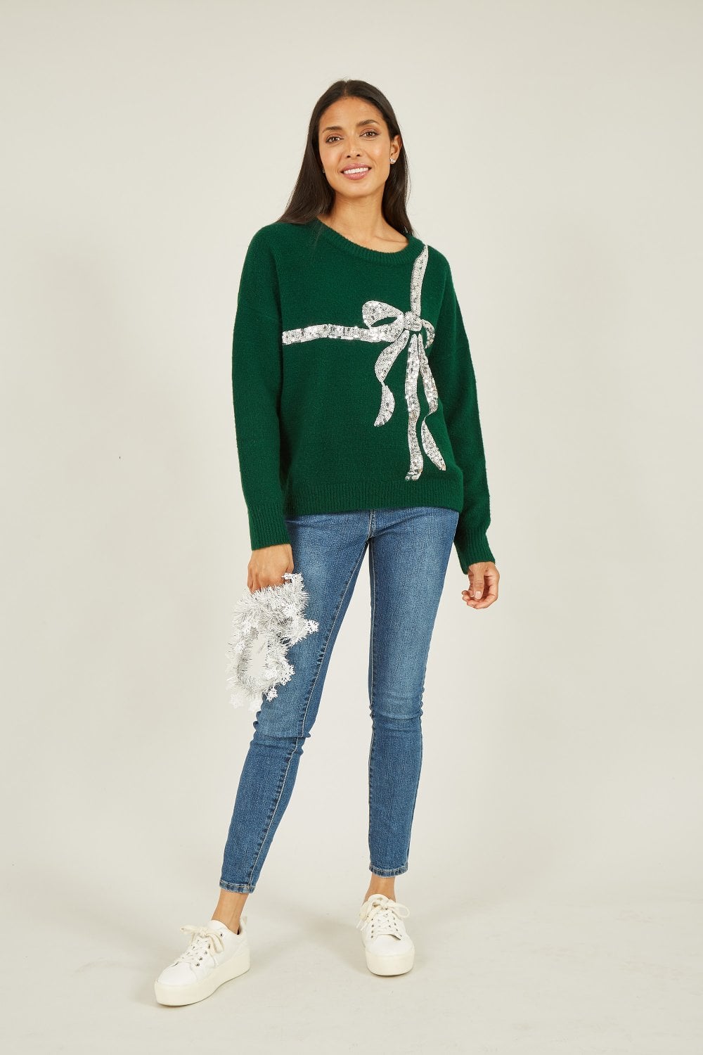 Green Sequin Bow Knitted Jumper - XS to XL