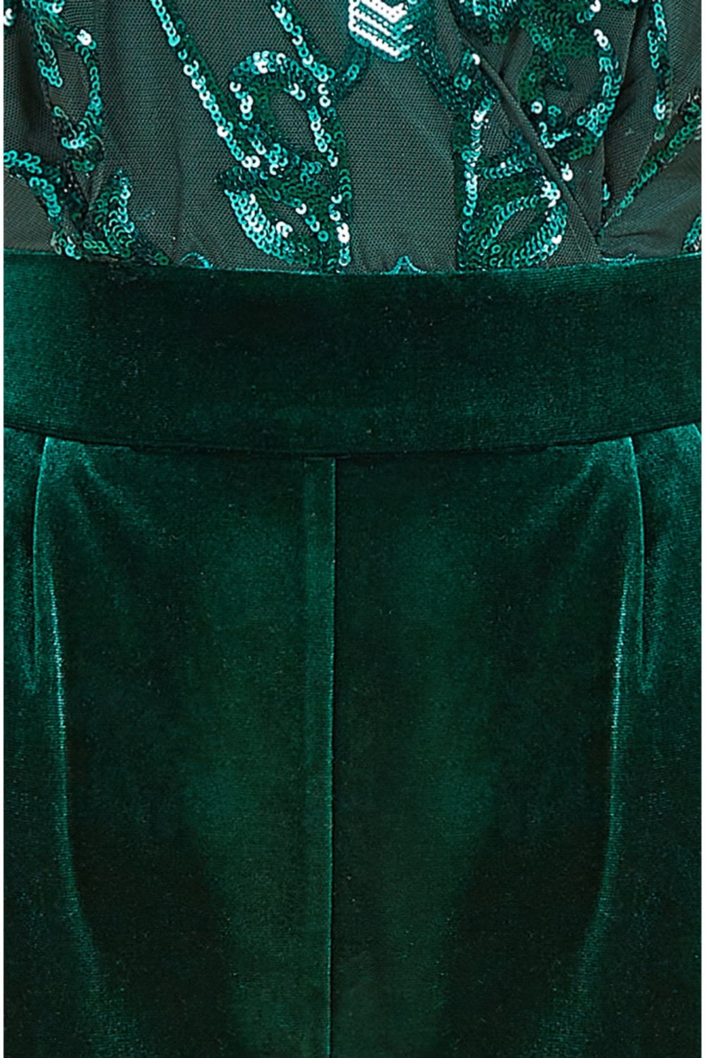 Green Sequin Embellished Velvet Jumpsuit With Angel Sleeves - Sizes 8 to 16