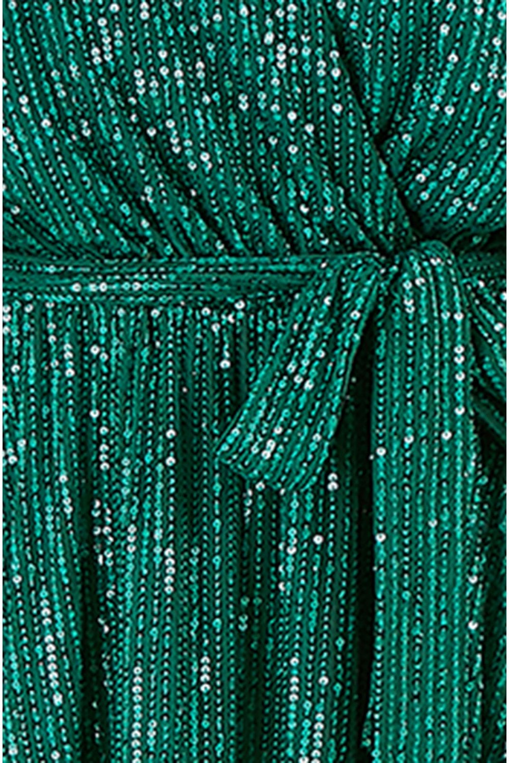 Green Sequin Kimono Midi Wrap Dress