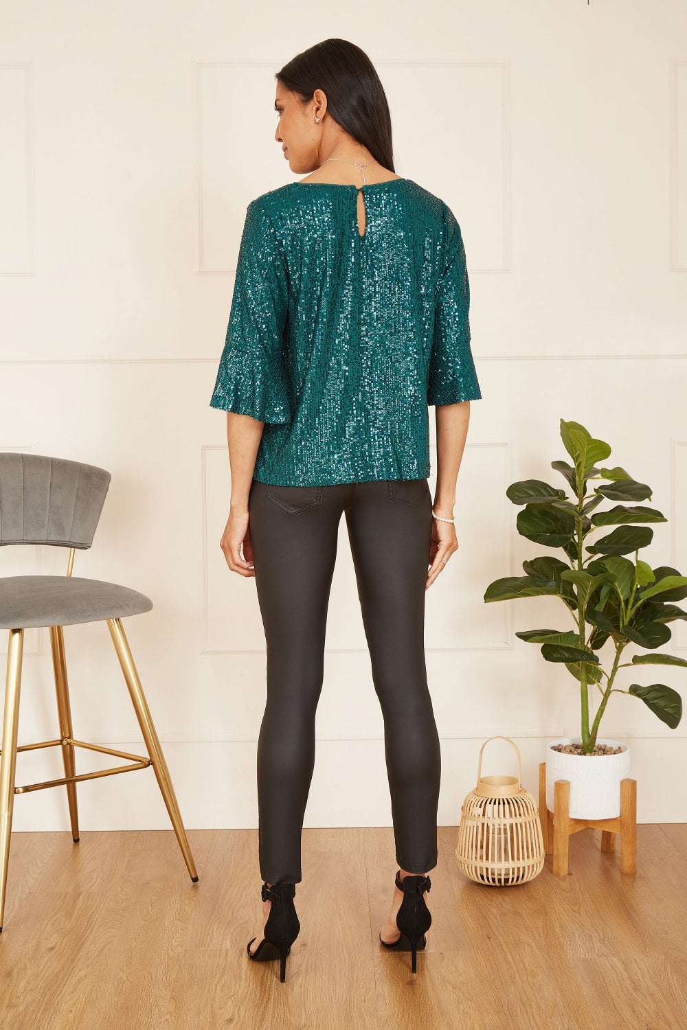 Green Sequin Fluted Top