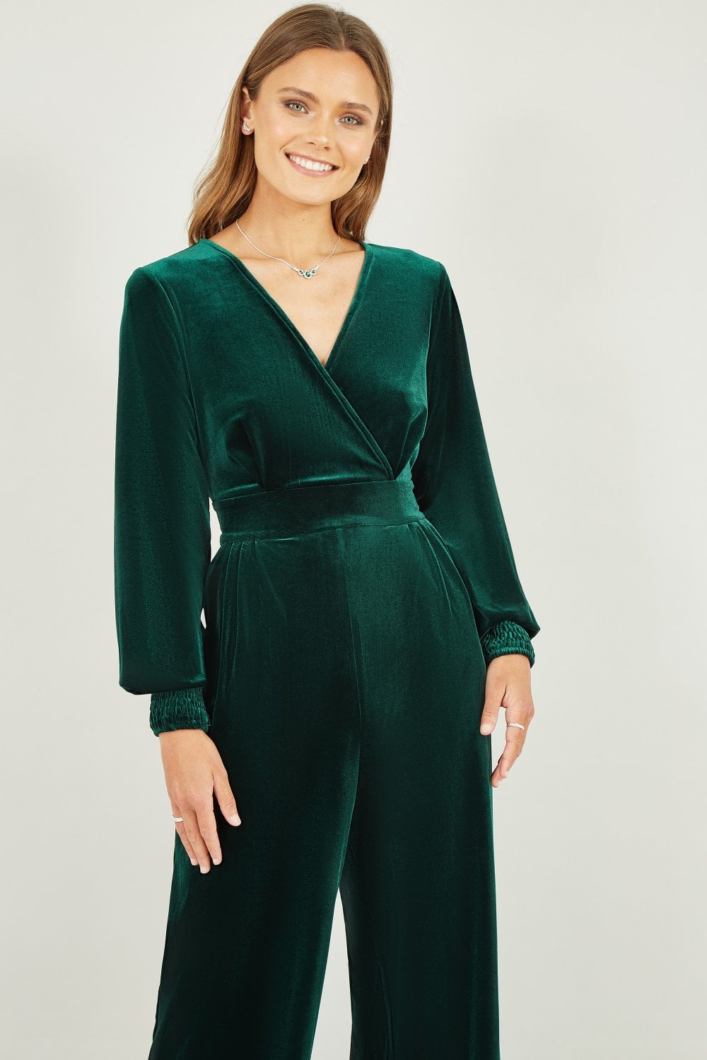 Green Velvet Long Sleeve Jumpsuit - Sizes 8 to 18