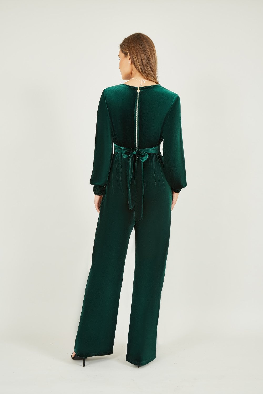 Green Velvet Long Sleeve Jumpsuit - Sizes 8 to 18