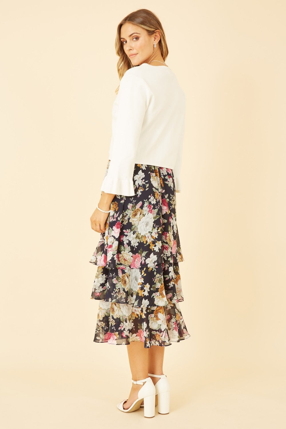 Ivory Cropped Cardigan With Bell Sleeves