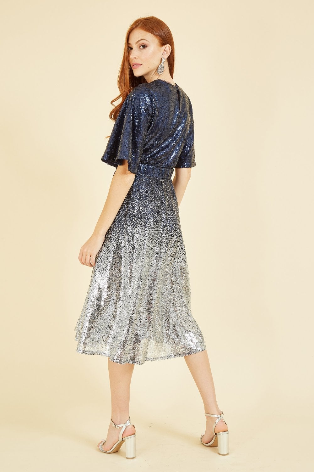 Navy and Silver Ombre Sequin Wrap Dress - Sizes 8 to 26