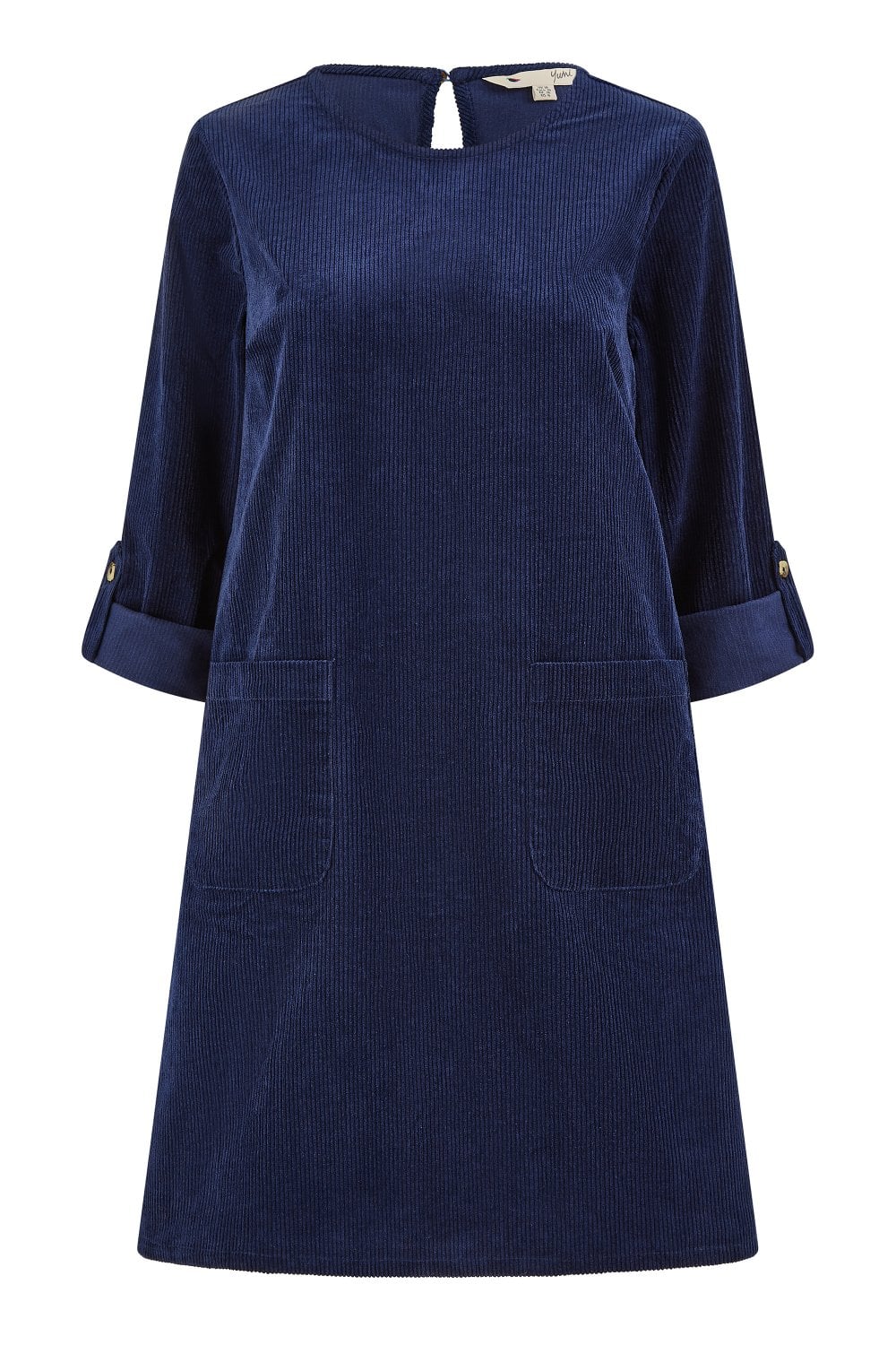 Navy Cord Tunic Dress With 3/4 Sleeves And Pockets - Sizes 8 to 16