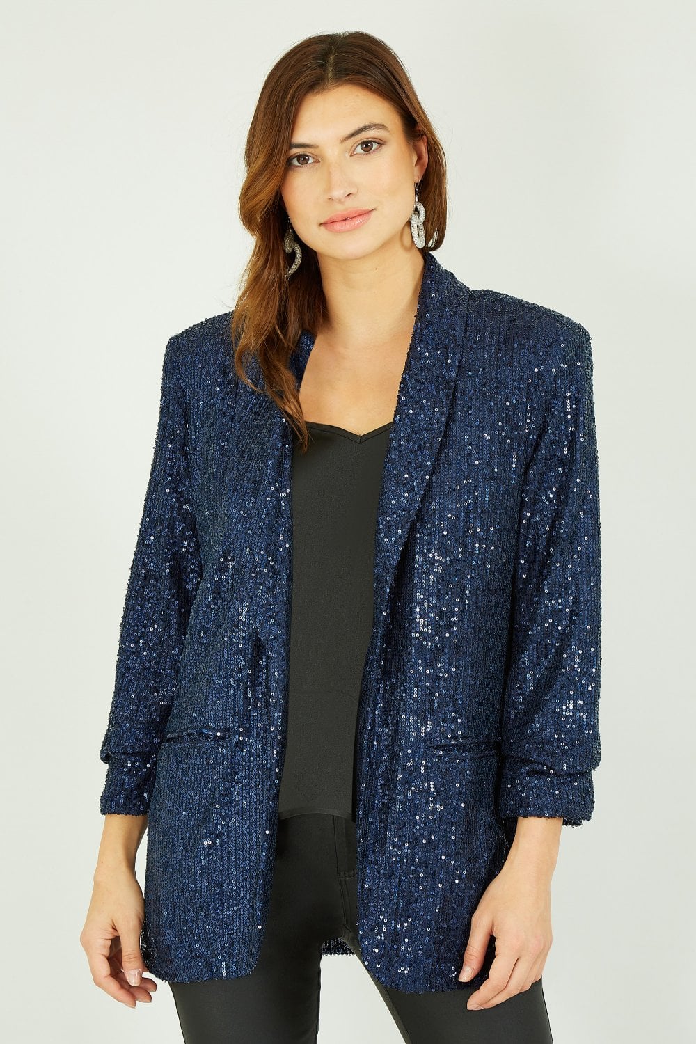 Navy Sequin Blazer With Pockets - Sizes 8 to 26