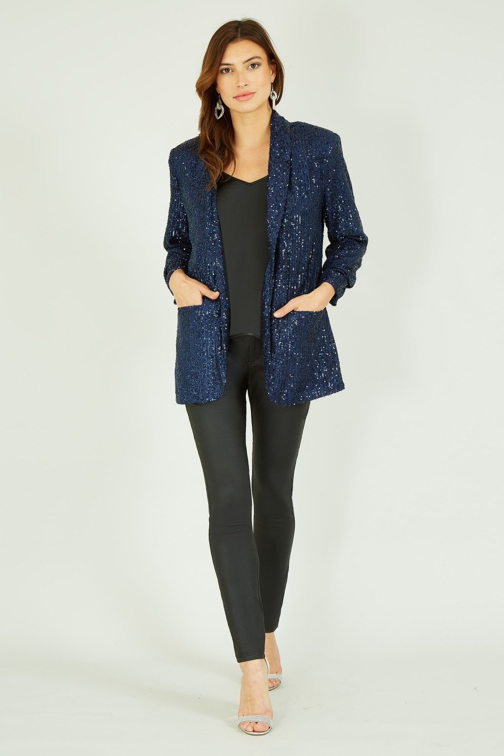 Navy Sequin Blazer With Pockets - Sizes 8 to 26