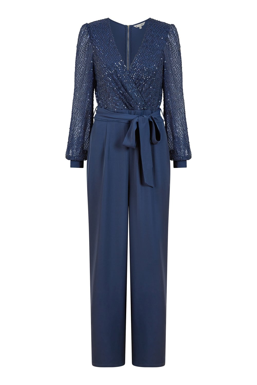 Navy Sequin Wrap Jumpsuit