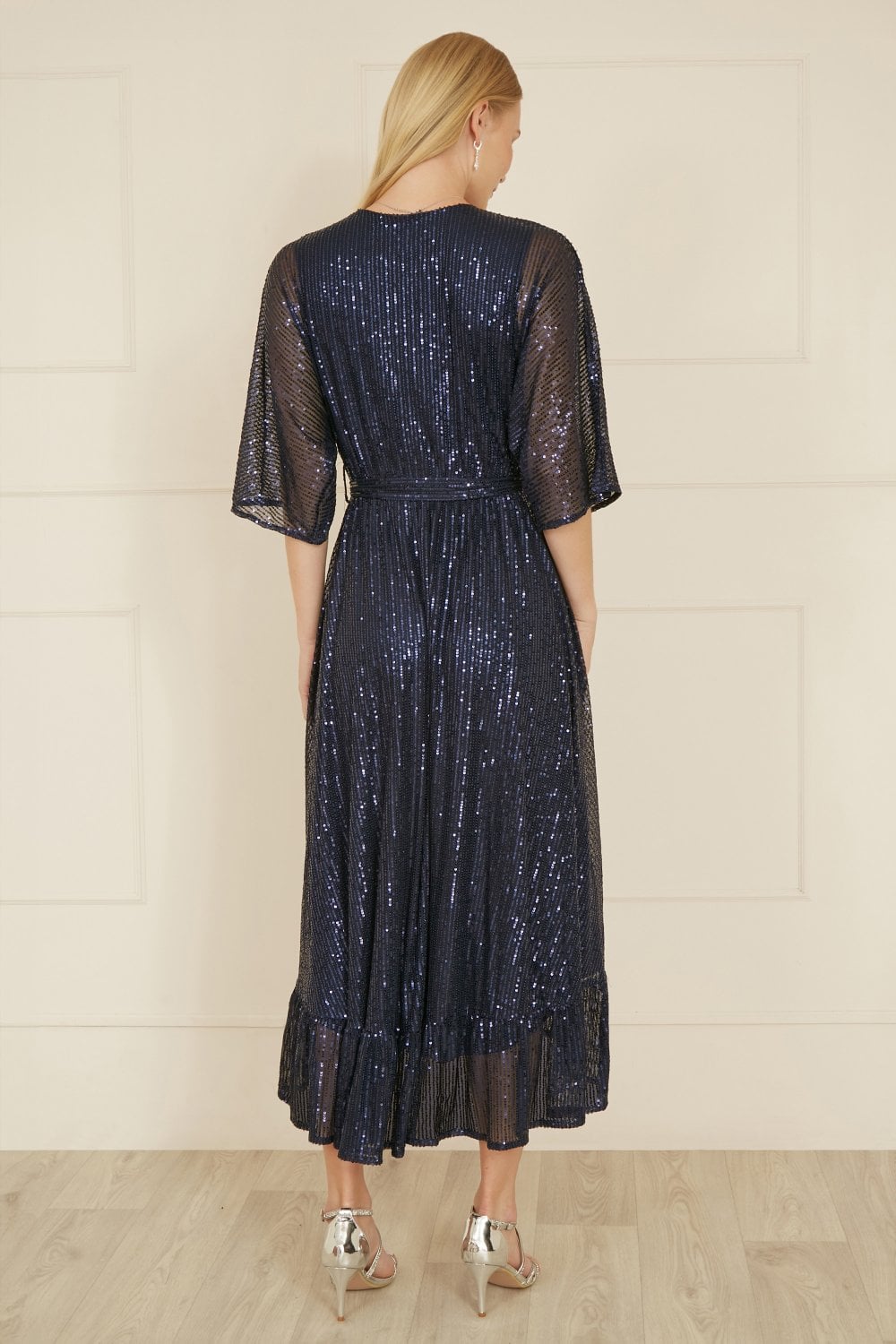 Navy Sequin Kimono Midi Wrap Dress - Sizes 8 to 22