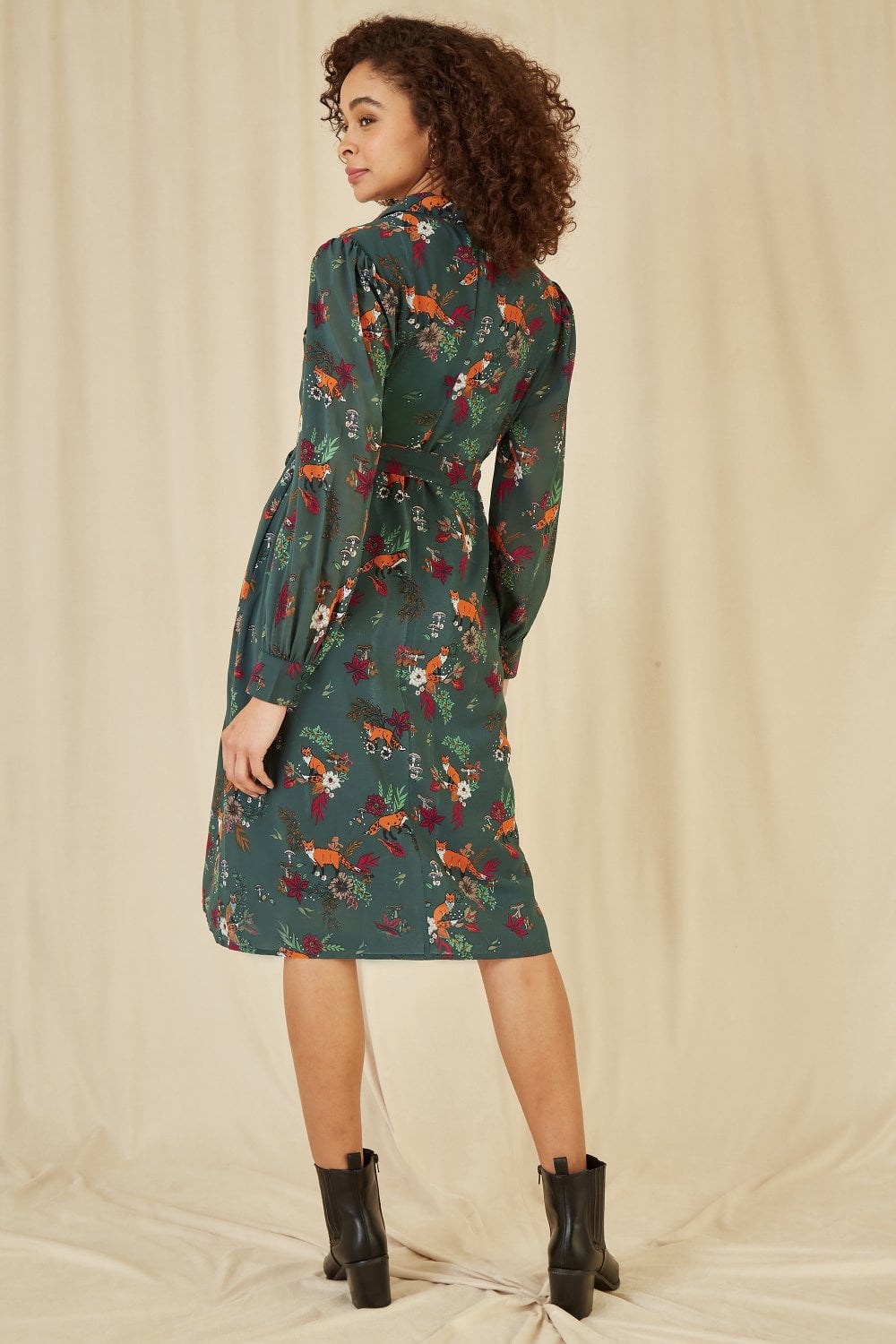 Recycled Green Fox Print Shirt Midi Dress - Sizes 8 to 16