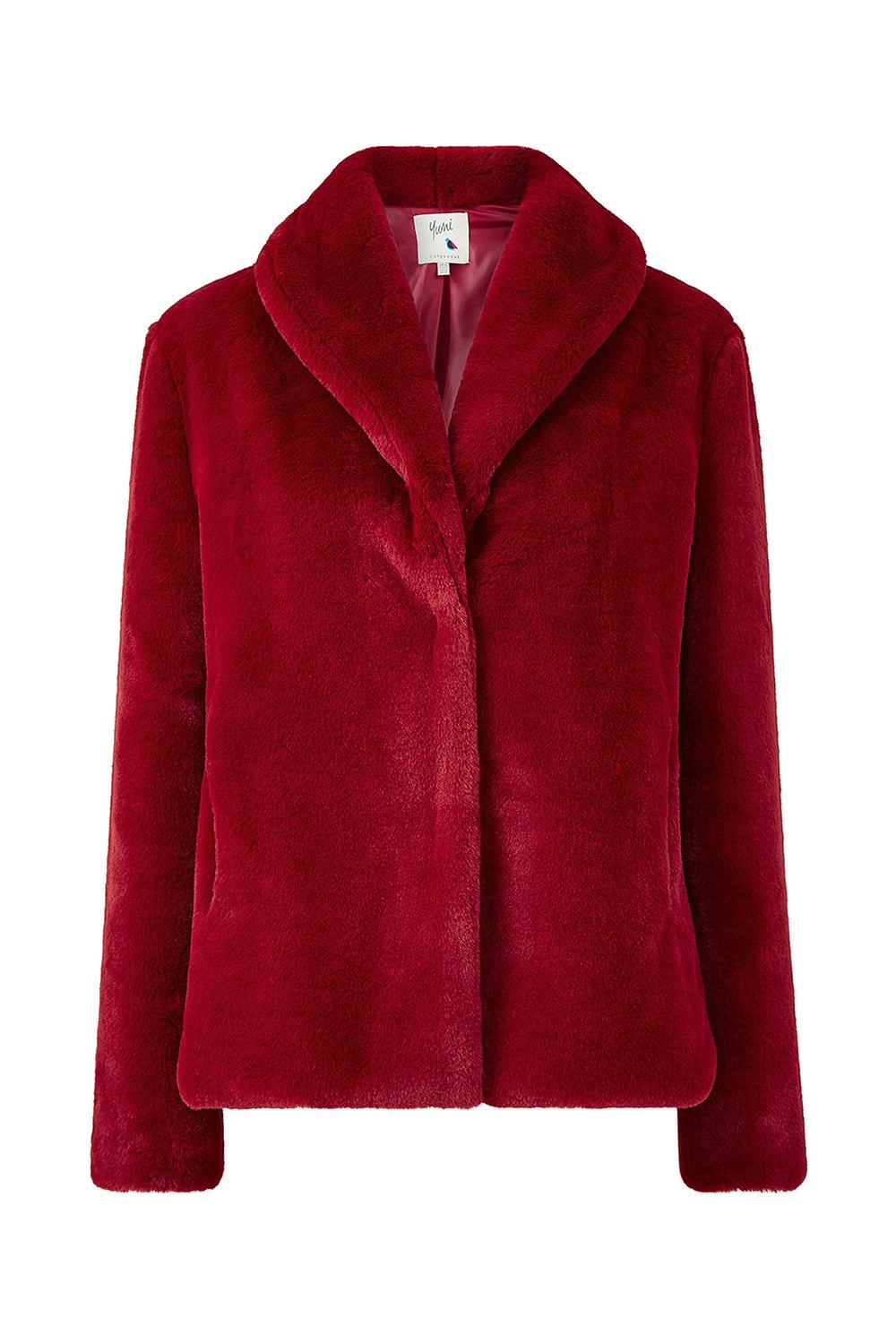 Red Short Wrap Faux Fur Coat - Sizes 8 to 26