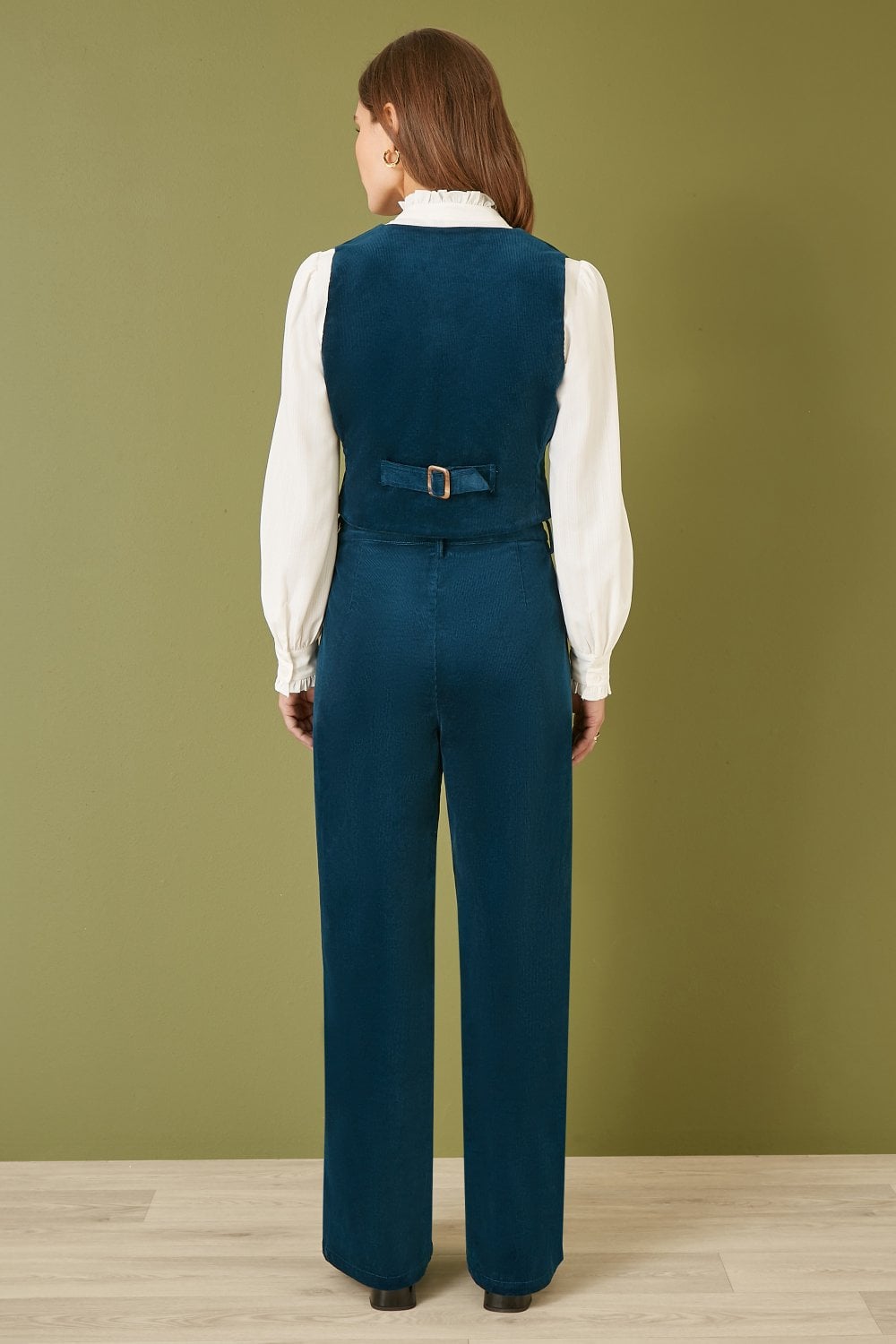 Teal Cord Trousers With Patch Pockets