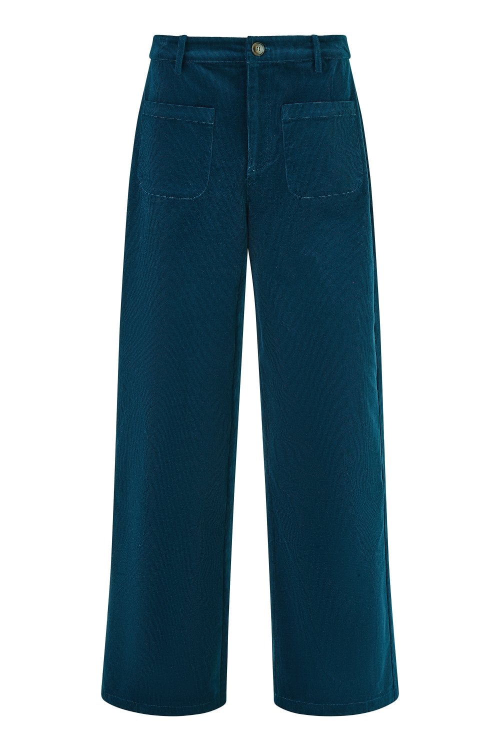 Teal Cord Trousers With Patch Pockets